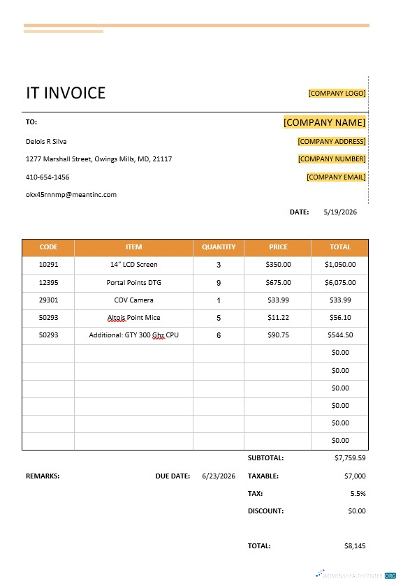 Download Simple IT Invoice Template Photoshop template